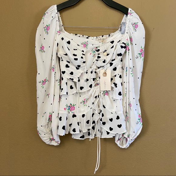 For Love & Lemons Lucia Set Floral Heart XS/S NWT - Picture 13 of 16